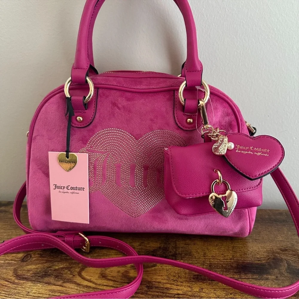 NWT Juicy Couture Queen Couture Bowler Satchel Bag Crossbody Raspberry‎ Tarte